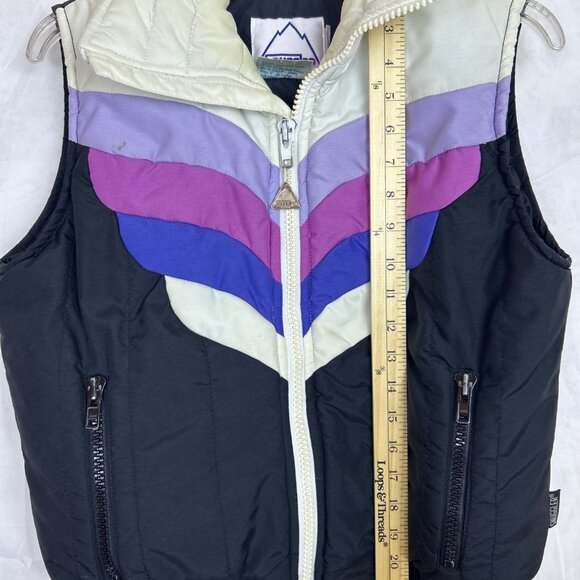Vtg Snuggler Women's S Down Puffer Ski Vest Black Purple Colorblock Retro 80's - Picture 9 of 14